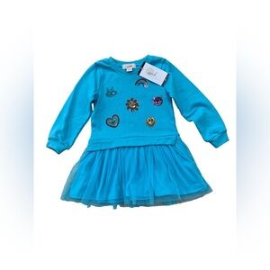 Peek NWT Size 3T Blue Sequin Tulle Sweatshirt Dress